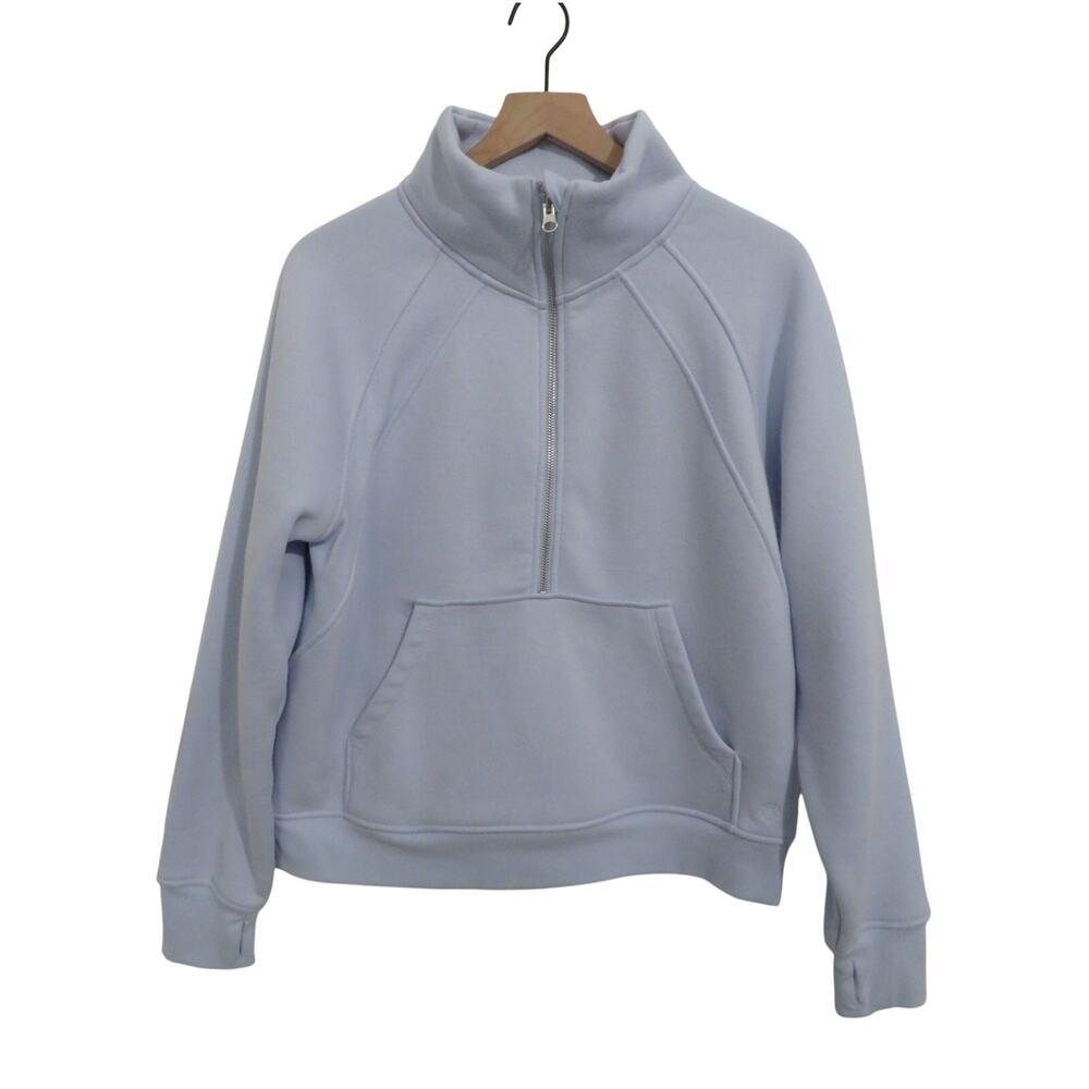 Danskin Sz L Light Blue Half Zip Pullover Sweatshirt Funnel Neck Kangaroo Pocket